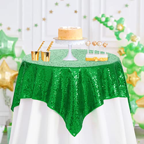 Green Sequin Tablecloth 50x50in Overlay Table Linen for Christmas Party