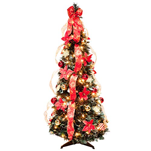 Red Poinsettia 4' Pull-Up Christmas Tree - Fox Valley Traders, Northwoods Greenery