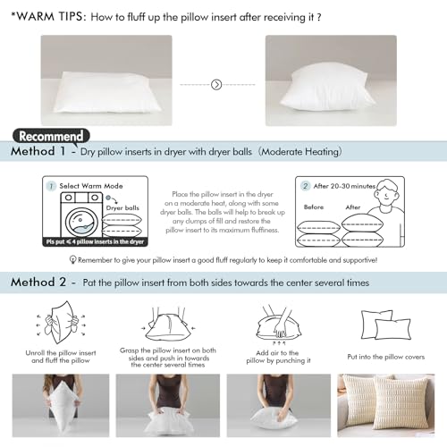 MIULEE 18x18 Throw Pillow Inserts 2 Pack, Fluffy Couch Pillow Forms