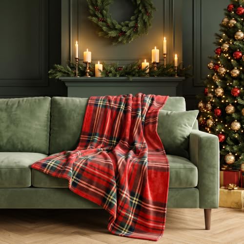 Christmas Fleece Blanket Twin Size 60x80 Red Tartan Holiday Sofa Bed Throw