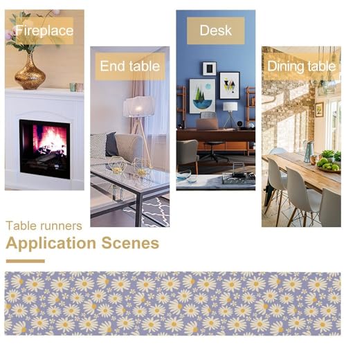 Daisy-2 W13 x L70 Table Runner – Purple Daisy Print, Cotton Linen, 13x70in