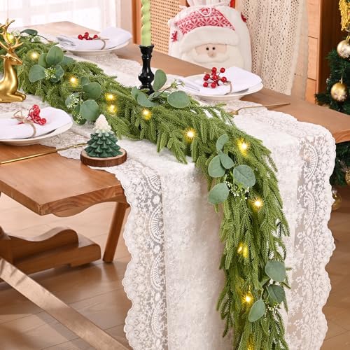 Waipfaru 15ft Norfolk Pine Garland - Realistic Artificial Christmas Wreath & Decor