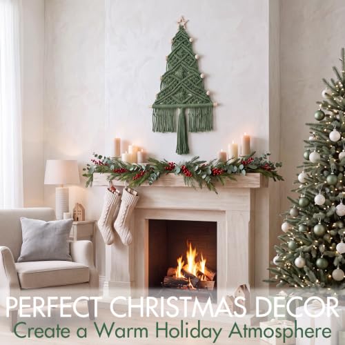 HunnmingRe Green Large Macrame Christmas Tree Decor - Festive Holiday Wall Hanging