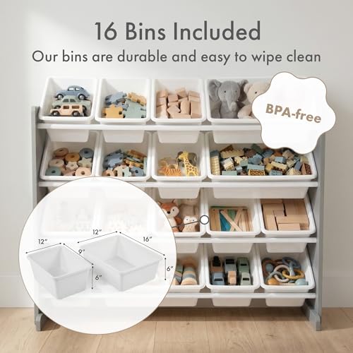 Kids Toy Storage Organizer with 16 Removable Bins - 4-Tier Playroom Shelf