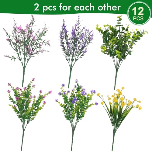 12 Pcs Artificial Outdoor Flowers - UV Resistant Faux Plants for Home Decor