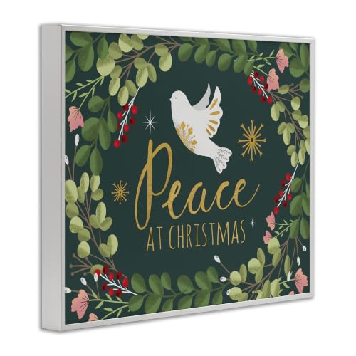 White Dove Christmas Peace Wall Art - 24 x 30 Inch Framed Holiday Decor, White, USA Made