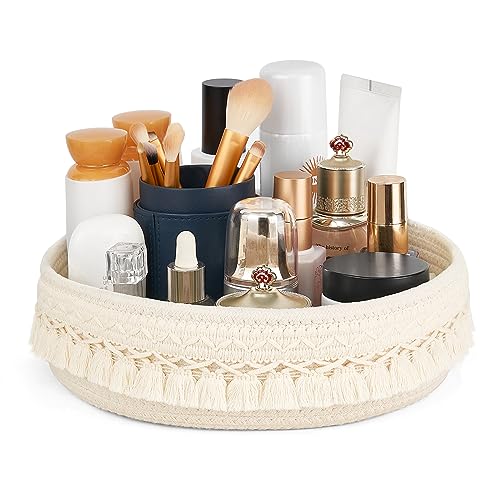 Cream Mkono Boho Macrame Makeup & Perfume Organizer Basket, Ivory