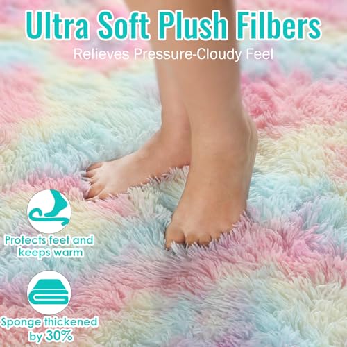 4x6 Rainbow Fluffy Area Rug - Soft Shaggy Plush Carpet for Kids Bedroom