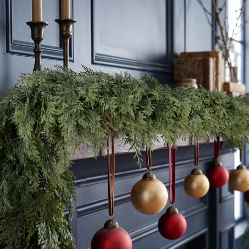 Rowfad 9FT Christmas Cedar Garland, 2 Pcs Real Touch Dark Green Holiday Decor