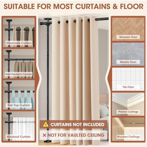 Adjustable Room Divider Curtain Rod, No-Drill Floor to Ceiling Partition Stand