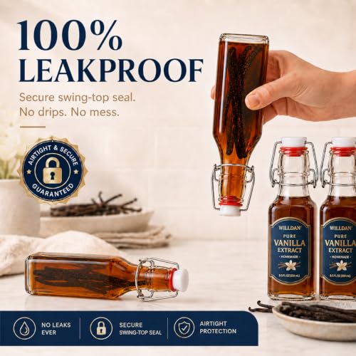 Swing Top Glass Bottles 8.5 oz 6-Pack with Funnel and Labels