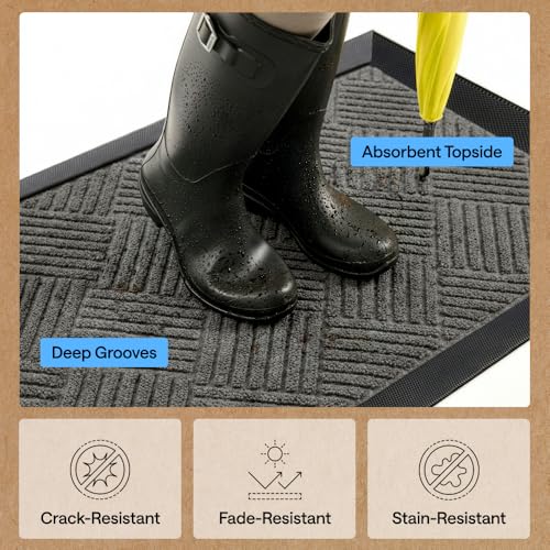 Gorilla Grip Waterproof All-Season Doormat 29x17 Gray Diamond