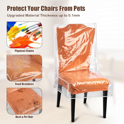 Clear Plastic Dining Chair Covers - 4 Pack Waterproof Seat Protectors