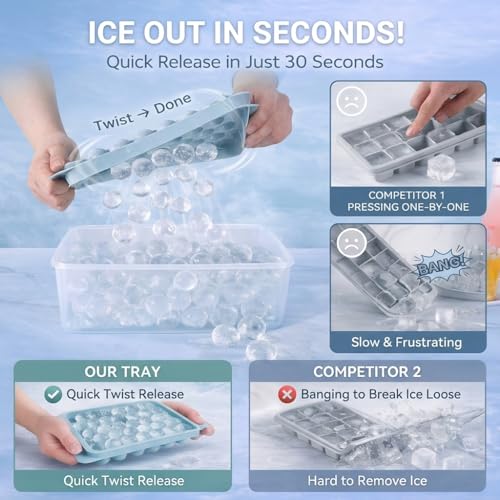 Round Ice Cube Tray Set with Storage Bin, Lid, and Tongs - 1-Inch Mini Spheres