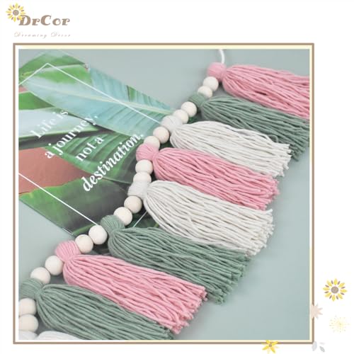 Boho Tassel Garland - Pink and Sage Green Cotton Wall Decor