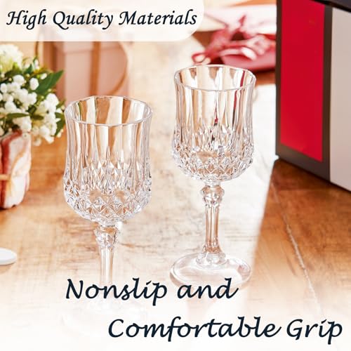 24-Pack 7oz Vintage Plastic Wine Glasses, Reusable Elegant Party Stemware