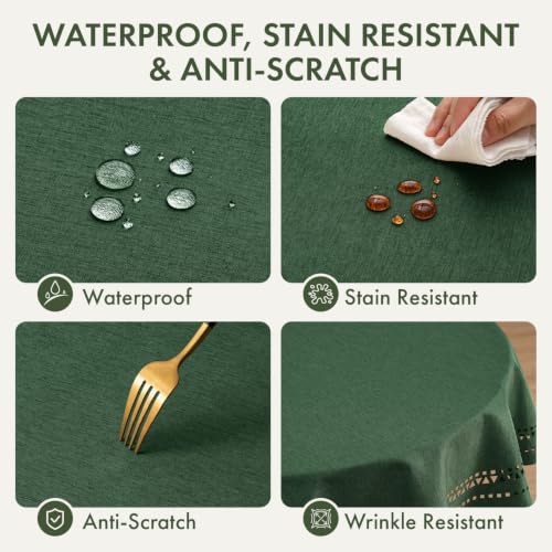 MIULEE 60 Inch Round Christmas Tablecloth Dark Green with Decorative Cutouts