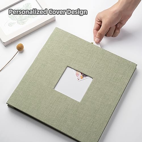 HoneyTolly 11x10.6in Self-Adhesive Linen Photo Album 60 Pages Grass Green