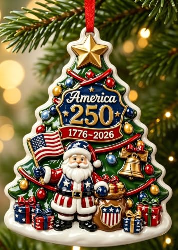 America 250th Anniversary Christmas Ornament - Patriotic Holiday Decor - Christmas Tree Decoration - 3D Hand-Painted Resin - Christmas Tree Variation