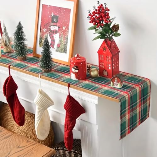 Niviy Green Red Plaid Christmas Table Runner 12 x 36 Inches Holiday Decor