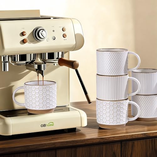 Off-White 12 OZ Stackable Ceramic Coffee Mugs Set of 4 | GBhome