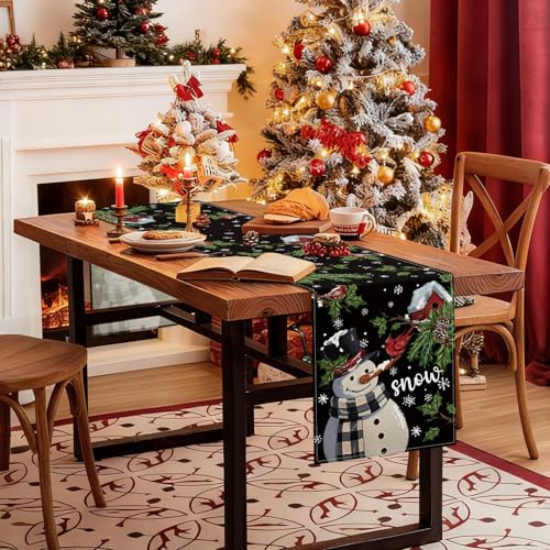 OTOSTAR Snowman Black Christmas Table Runner 13x36 Inch Holiday Decor