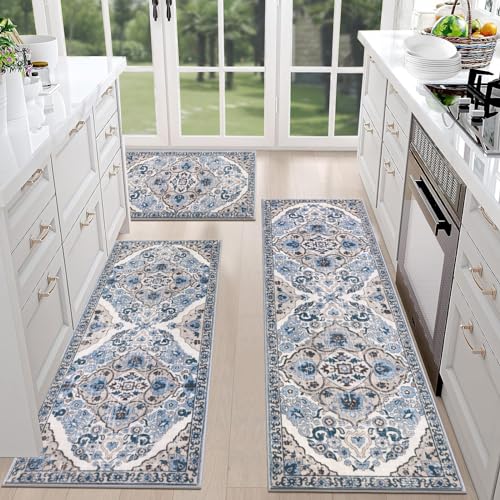3-Piece Boho Kitchen Rug Set, Non-Slip Washable Farmhouse Floor Mats