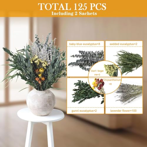 125-Piece Dried Eucalyptus and Lavender Bundle for Aromatherapy Decor
