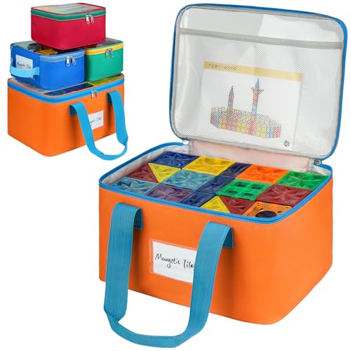 4-Pack Magnetic Tiles Storage Bags with Label Pockets & Mesh Organizer