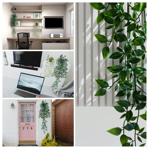 2-Pack Artificial Hanging Plants with Pots, Eucalyptus and Mandala Leaves