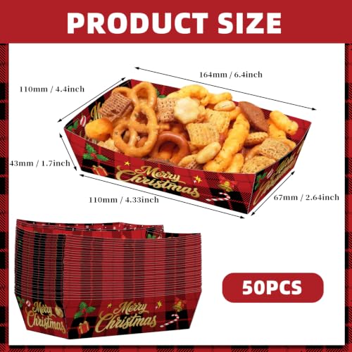 Christmas Car Food Trays 50 Pack - 2Lb Capacity, Multicolor, No Folding