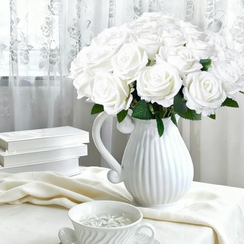 50 Pcs White Artificial Roses Bouquet - Velvet Fake Flowers for DIY Decor