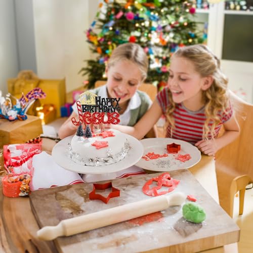 Ephlyn 1Pcs Happy Birthday Jesus Cake Topper - Glitter Nativity Theme (Black Red-7)
