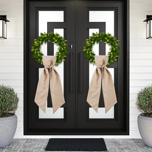 2 Pack Burlap Wreath Sash for Front Door Monogram Embroidery