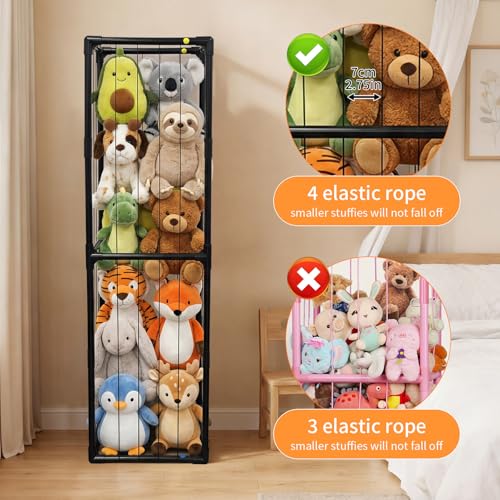 Large Stuffed Animal Storage Organizer with Elastic Cords, Black