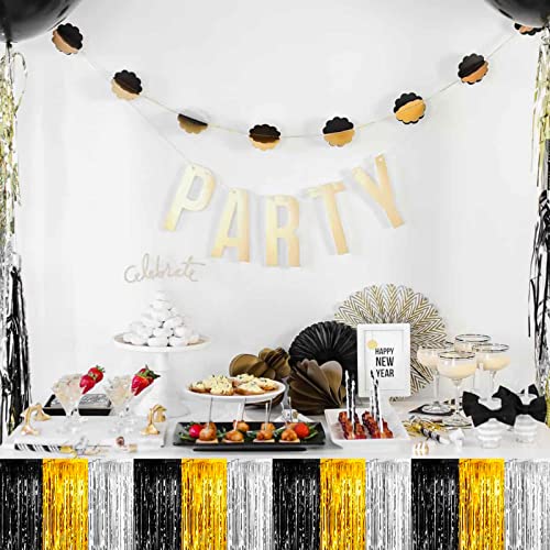 Gold Silver Black Metallic Foil Fringe Tinsel Table Skirts 4 Pack 29x108 Inch Party Decor