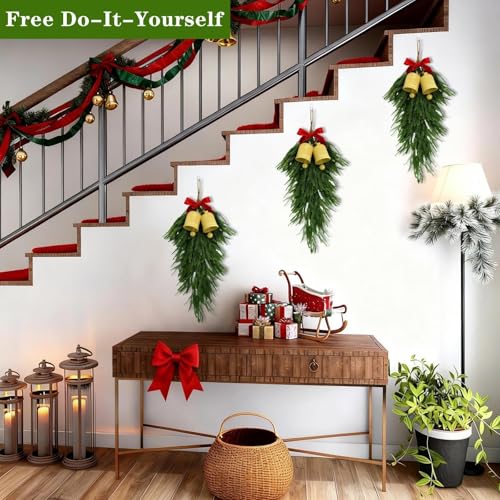 29.5-Inch Artificial Christmas Teardrop Swags, 2-Piece Hanging Greenery Set