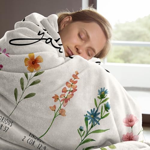Afterprints Christian Flowers Blanket for Women 60 x 80 in Cream
