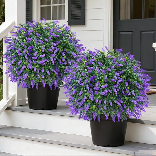 Set of 2 Artificial Lavender Boxwood Topiary Balls with Ground Stakes