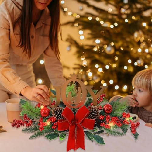 LED Christmas Centerpiece with Joy Sign, Pine Greenery & Lights