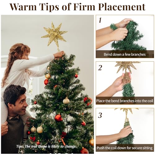 3D Lighted Star Christmas Tree Topper with Remote & Timer, 11 Inch Gold