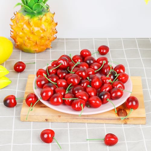 50pcs Artificial Faux Cherries - Lifelike Home Decor & Craft Supply