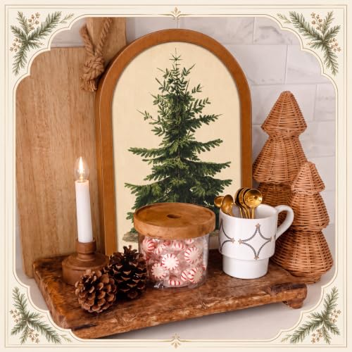 Qinyoung Rustic Wooden Christmas Tree Serving Tray 11" x 10" for Holiday Decor and Entertaining