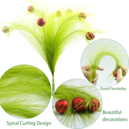 8Pcs Grinch Christmas Tree Topper Set with Red Glitter Balls