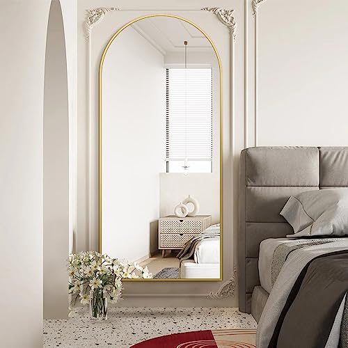71x30 Arched Full Length Mirror, Gold Floor Mirror with Stand