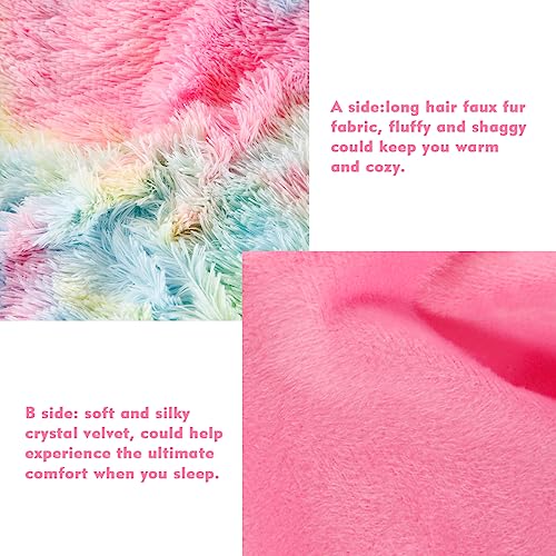 Rainbow Tie-Dye Faux Fur Twin Comforter Set, 3-Piece Fluffy Bedding