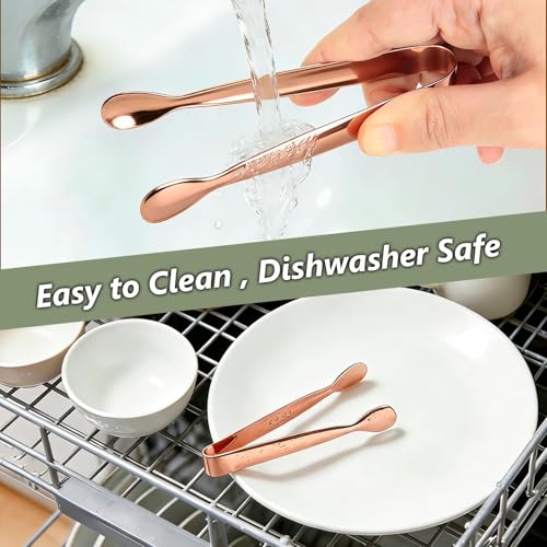 SmileCat Rose Gold Mini Ice Tongs Set - 10 Food-Grade Stainless Steel Serving Utensils for Appetizers & Desserts
