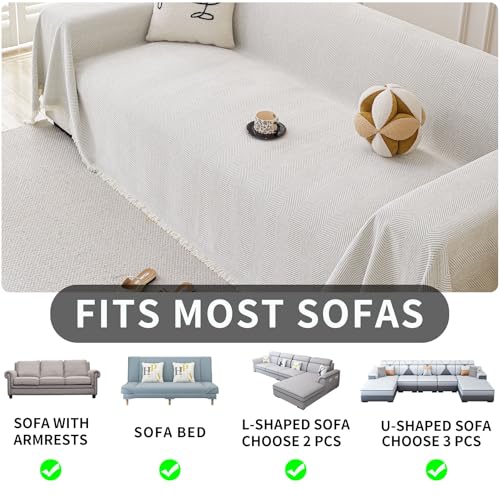 Non-Slip Couch Cover for 3 Cushion Sofa - Washable Furniture Protector (Off White, 91"x150")