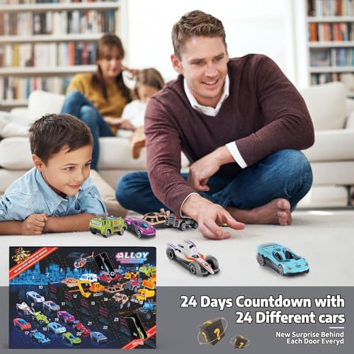 Toy Vehicle Advent Calendar - 24 Day Christmas Countdown Set with Play Map