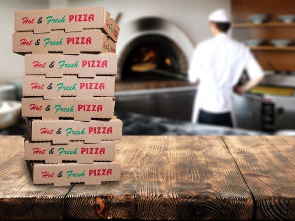 DHG PROFESSIONAL 50 Pack Pizza Box 4 Color Print Hot & Fresh Pizza Brown Color (10" x 10")